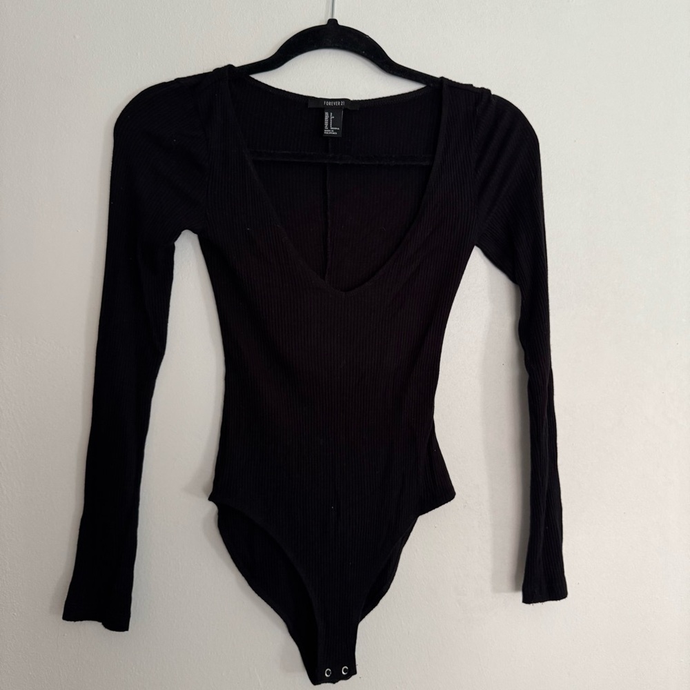 Forever 21 Deep V-Neck Black Bodysuit